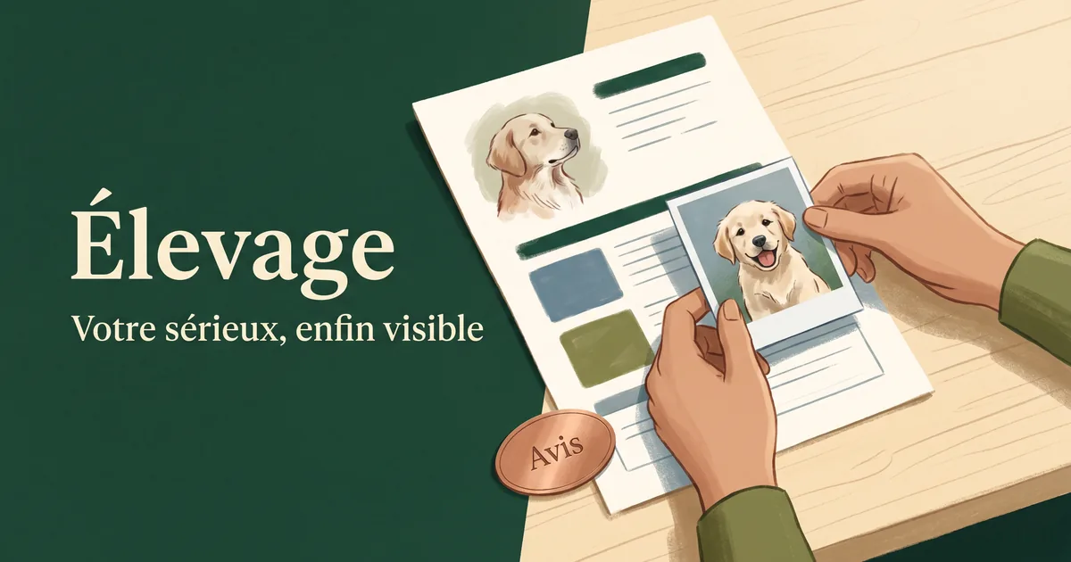 Fiche d'élevage avec photo légendée et badge avis, point focal home
