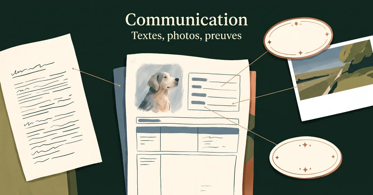 Fiche d'élevage reliée à textes, photos et avis sur table crème