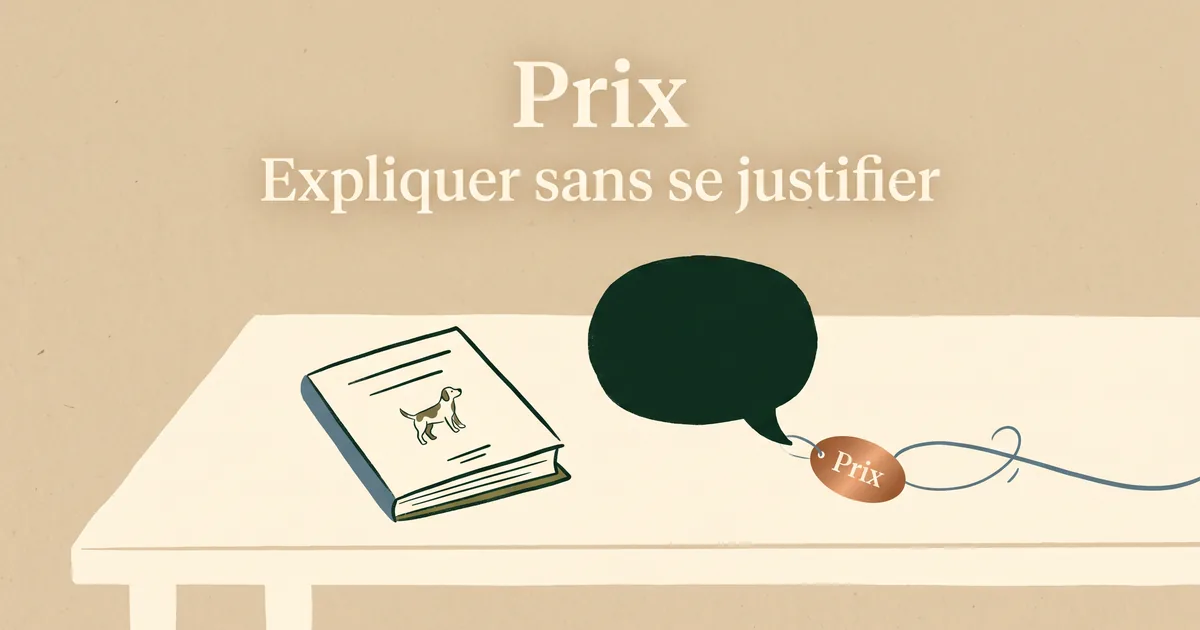 Fiche d'élevage et bulle de réponse calme replaçant le prix dans le cadre