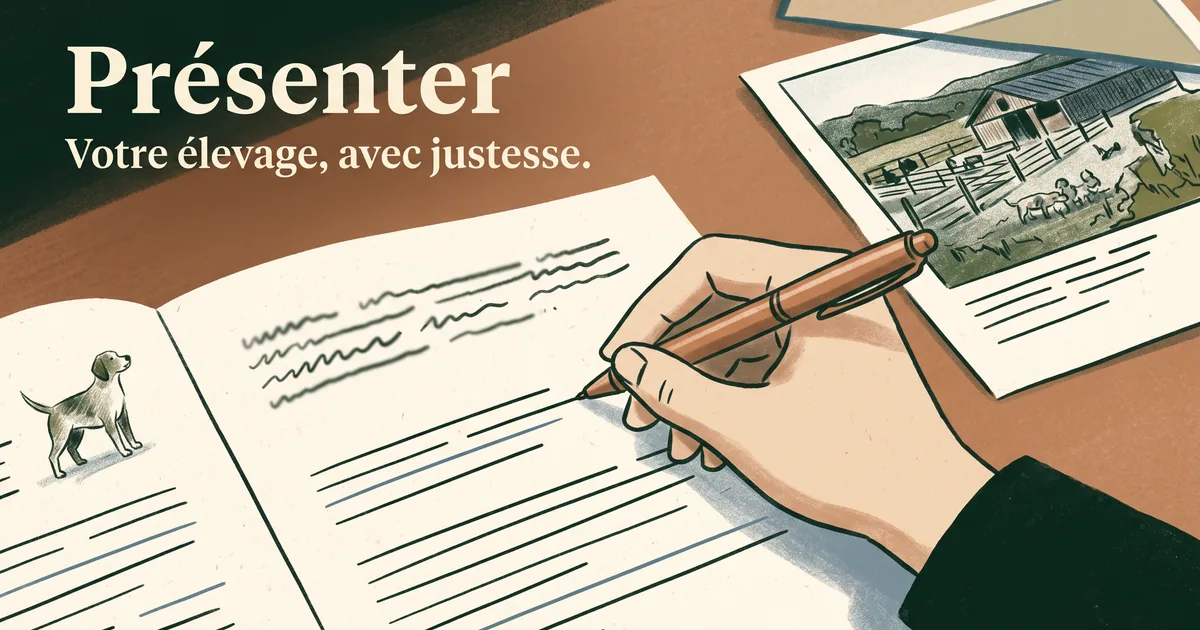 Page de présentation d'élevage écrite à la main avec photo légendée