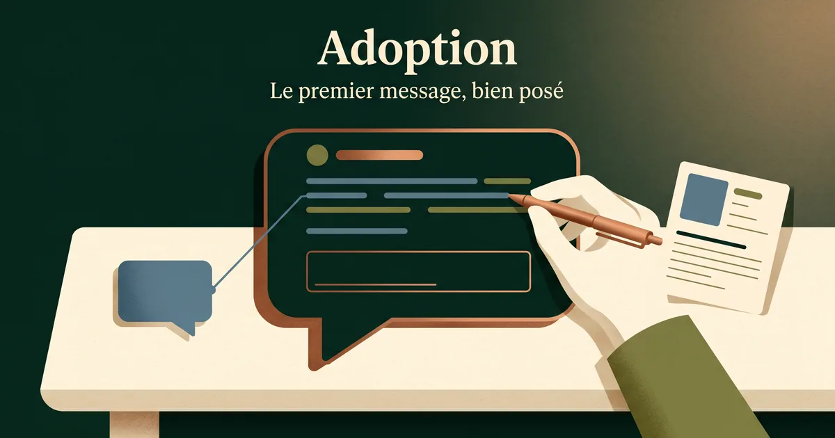 Modèle de premier message d'adoption posé dans une bulle de réponse