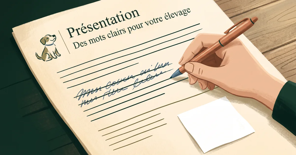 Page de présentation d'élevage réécrite à la main au stylo cuivre